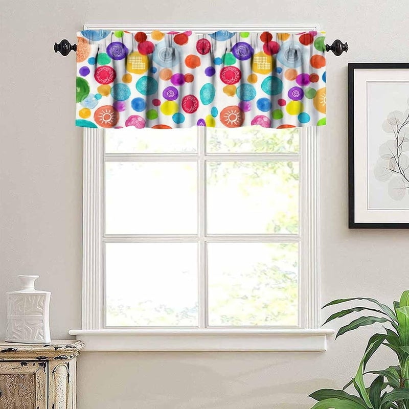 AAVEUP Colourful Valance Curtain Fantasy Cartoon Colourful Circles Abstract Art Lines Window Treatment Valances Curtains for Kids Room Bedroom Living Room 54x18In - Image 4
